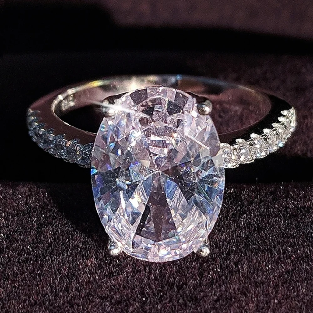 New Silver Big Oval Diamond Engagement Ring - Picture 1 of 3